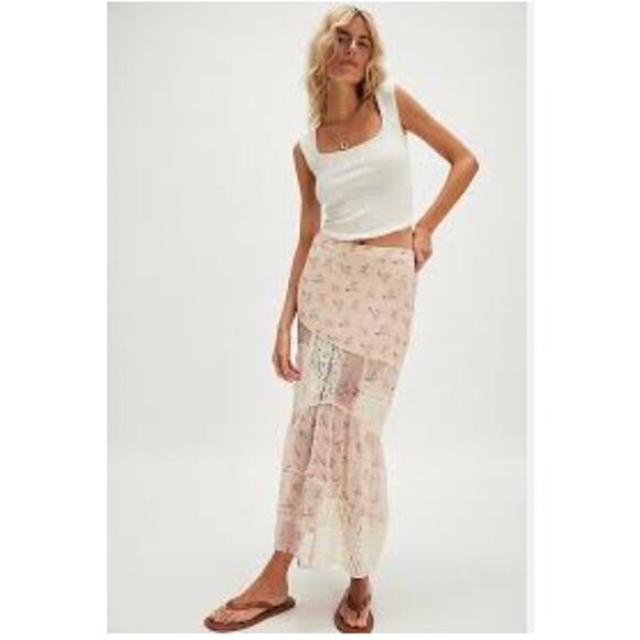 Free People Daniella Lace Maxi Skirt Floral Medium - Picture 1 of 5
